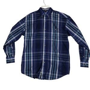 Twenty X Wrangler Mens Medium Shirt Plaid Blue White Cotton LS Button Down